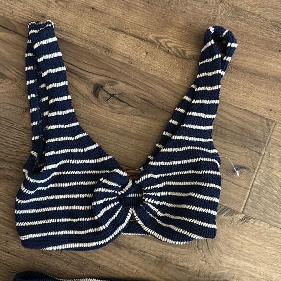 Hunza G Bonnie Stripe Bikini Swim Set Navy White One Size - Picture 3 of 6